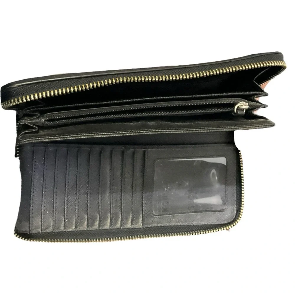 💼 Michael Kors Black Pebbled‎ Leather Zip-Around Wallet | Logo Plate